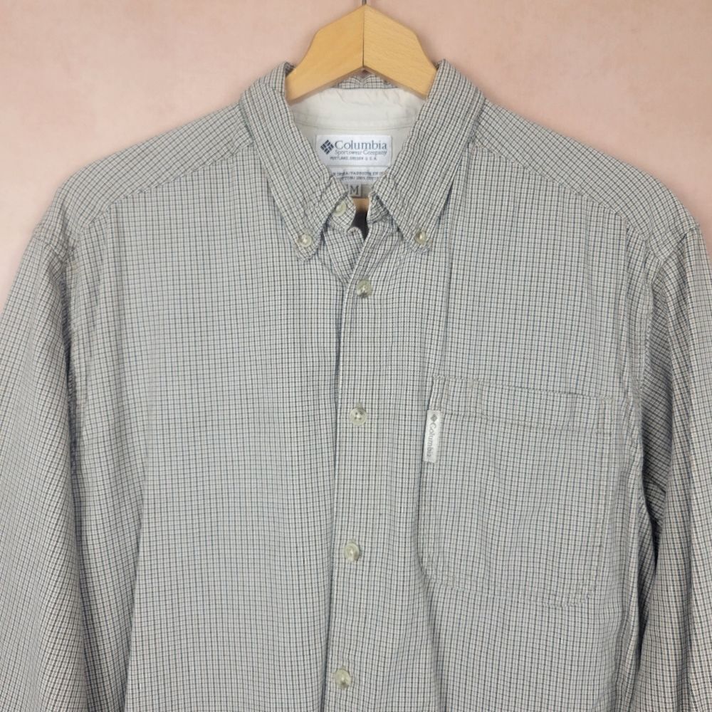 Vintage Columbia Long Sleeve Button Down Shirt Blue Gray Size Medium